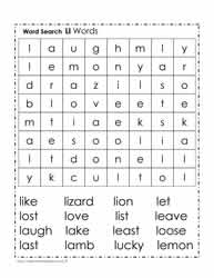 Words Beginning with L Wordsearch